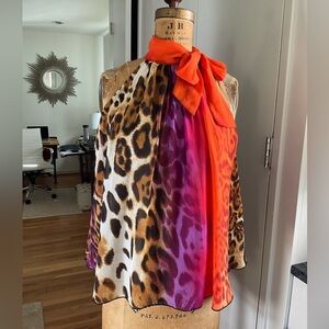 Leopard Print Halter Blouse with Orange and Purple Accents